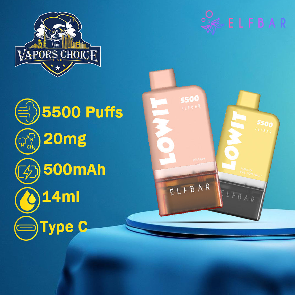 ELFBAR LOWIT (20mg) 5500 PUFFS - DISPOSABLE VAPE PRE-FILLED POD 1st UAE Abu Dhabi
